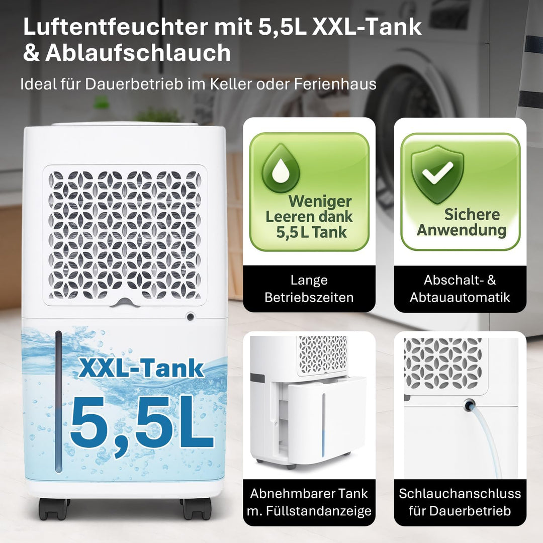 alfda AEF2000 Luftentfeuchter elektrisch 20 L Tag | 20 L Tag, bis 30m², Abschaltautomatik, Hygrostat