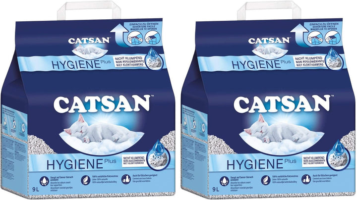 Catsan Hygiene Plus – Weisse Hygienestreu mit Extra-Mineralschutz (18L (2x9L)), 18L (2x9L)