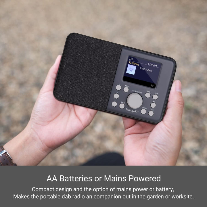 MangoKit MD3 DAB/DAB+ und UKW tragbares Digitalradio, Bluetooth-Lautsprecher, Kopfhörer, 40 voreinge