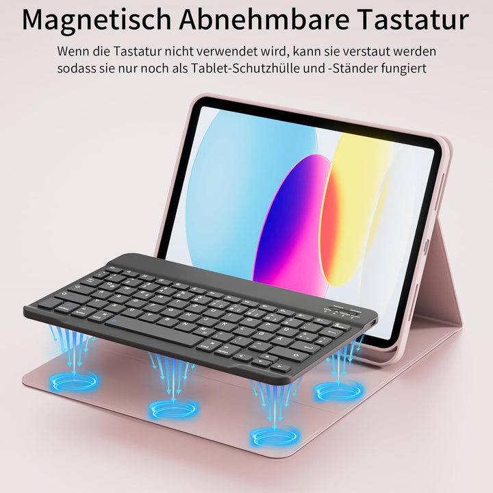 Hülle mit Tastatur für iPad A16 11 Generation 2025/10 Generation 2022 (11/10.9 Zoll), QWERTZ Layout,