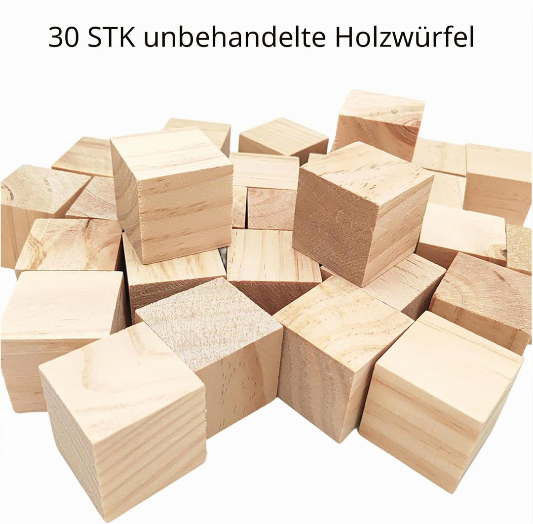 Anktily Holzwürfel 4 cm/30 Stück, Kiefernholz, Quadratisch, Naturholz, Basteln, Dekoration, 4 cm/30