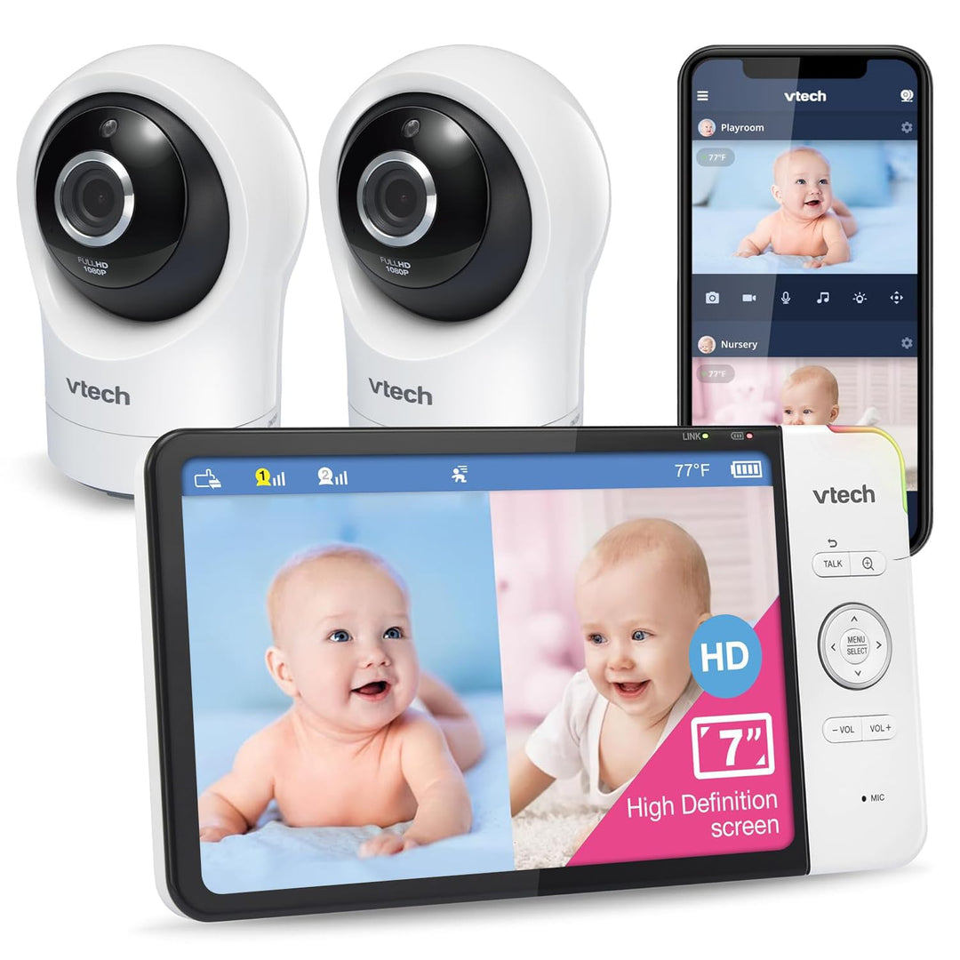 VTech Smart Babyphone mit 7"-HD-Farbbildschirm, WLAN, 2 Kameras mit 1080p-FHD-Kamera, kostenloser Ap