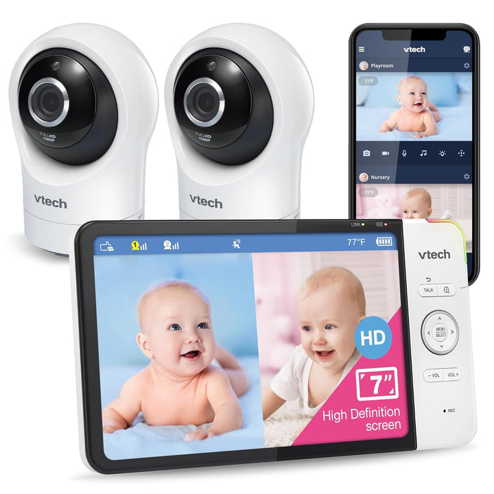VTech Smart Babyphone mit 7"-HD-Farbbildschirm, WLAN, 2 Kameras mit 1080p-FHD-Kamera, kostenloser Ap