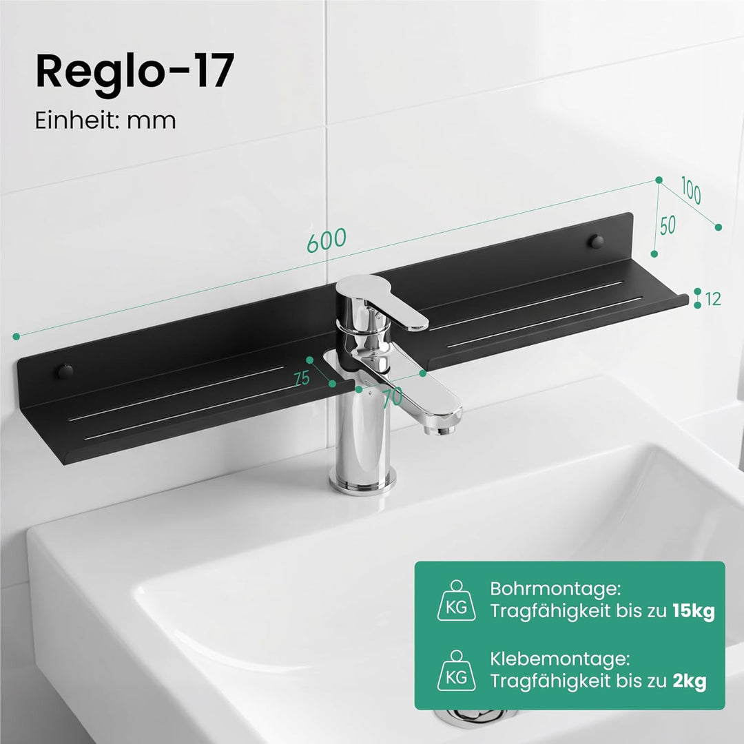 Mai & Mai Waschbecken Ablage, Duschregal zum Bohren oder Kleben, Waschbeckenregal über Wasserhahn, W