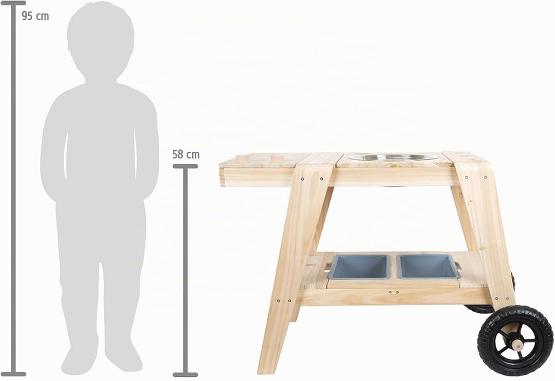 Small Foot Matschküche kompakt aus Holz, praktische Outdoorküche in kompakter Grösse mit Rädern, ab