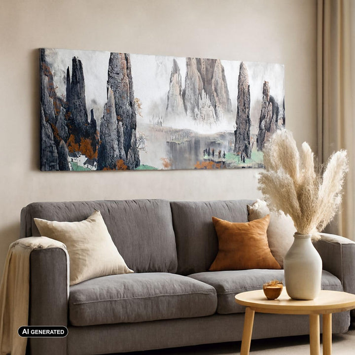Panorama Bilder auf Leinwand 100x40cm Leinwandbild Berge Märchen Nebel Gross Wanddeko Bild Schlafzim