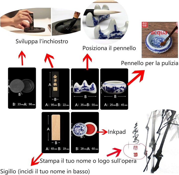 10-teilig Chinesischer Kalligraphie Pinsel Set, Chinesisch, Künstlerbedarf, Malerei Inkstone mit Chi