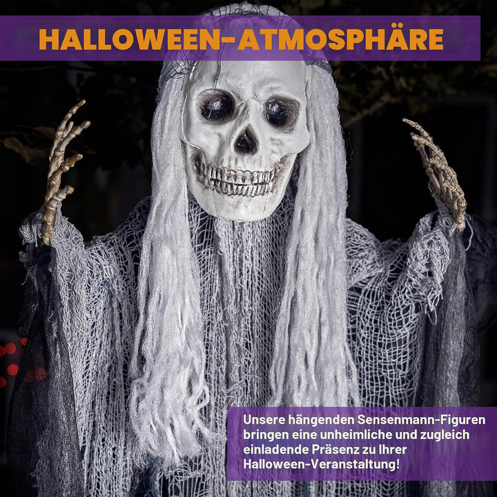 JOYIN 3 Stück Halloween-Sensenmänner zum Aufhängen, Einer 139,7 cm, Zwei 89,9 cm grosse Halloween-Sk