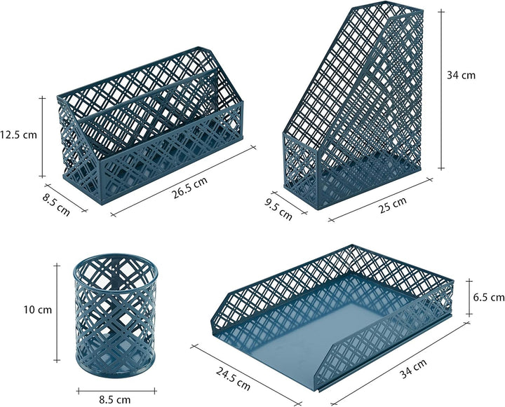 EXERZ Schreibtisch Organisator 4-teilig Büro-Set/Tischplatte Ablage Metallgitter Inklusive: A4 Brief