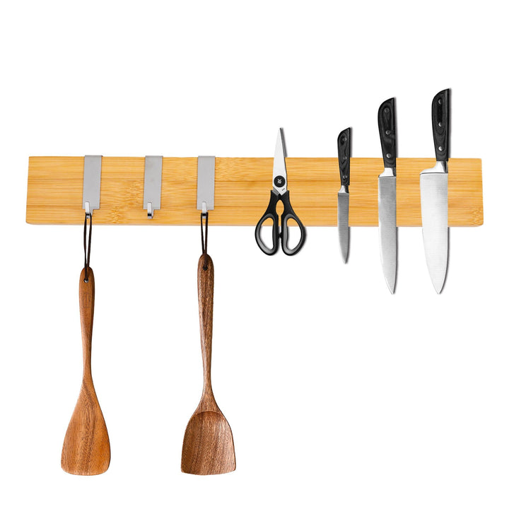 CHEFGASTRO Magnetleiste magnetische Messerleiste Messerhalter aus Bambus, 6,2x40x2,1cm, mit 3 silber