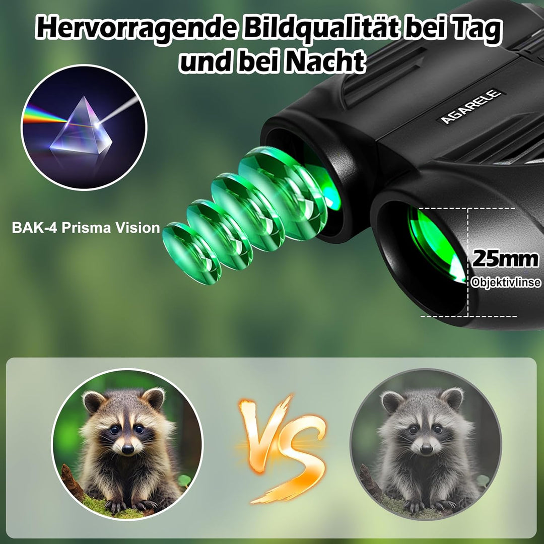 Fernglas für Erwachsene und Kinder, 10x25 Kompaktes Kleines Fernglas mit HD Linsen, Leicht, mit Gürt
