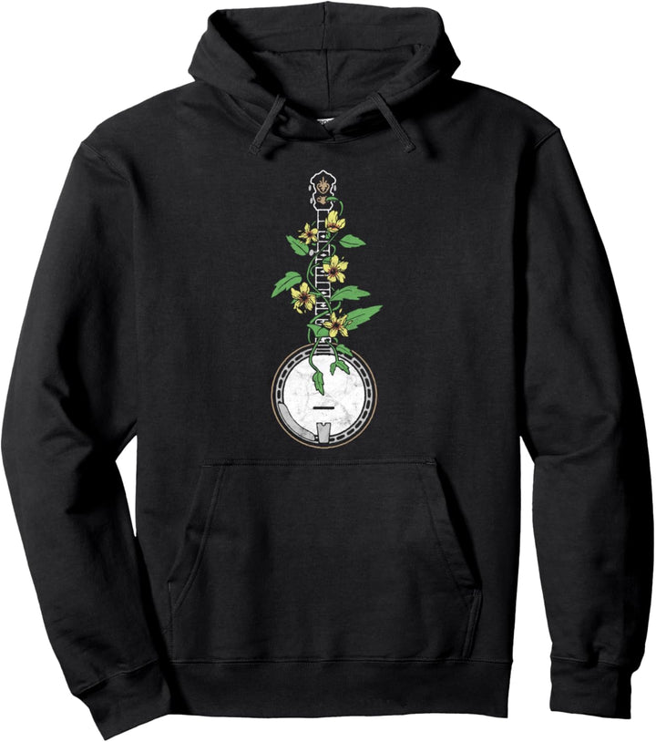 Banjo Vine & Flowers Vintage Artistic Acoustic Music Design Pullover Hoodie