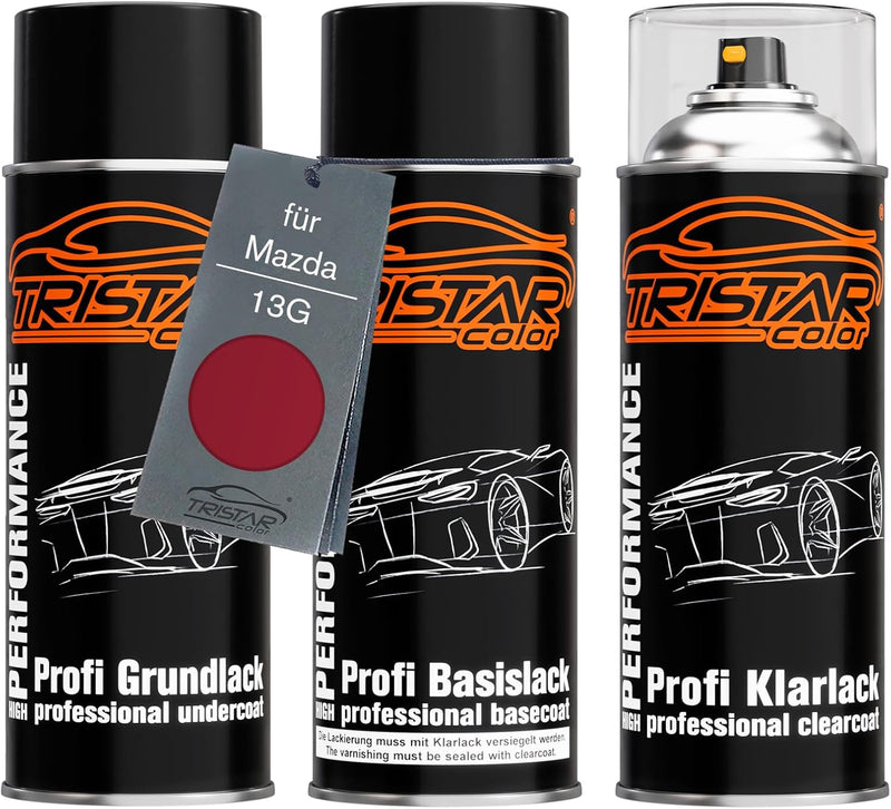 TRISTARcolor Autolack Spraydosen Set für Mazda 13G Red Perl Grundlack Basislack Klarlack Sprühdose 4