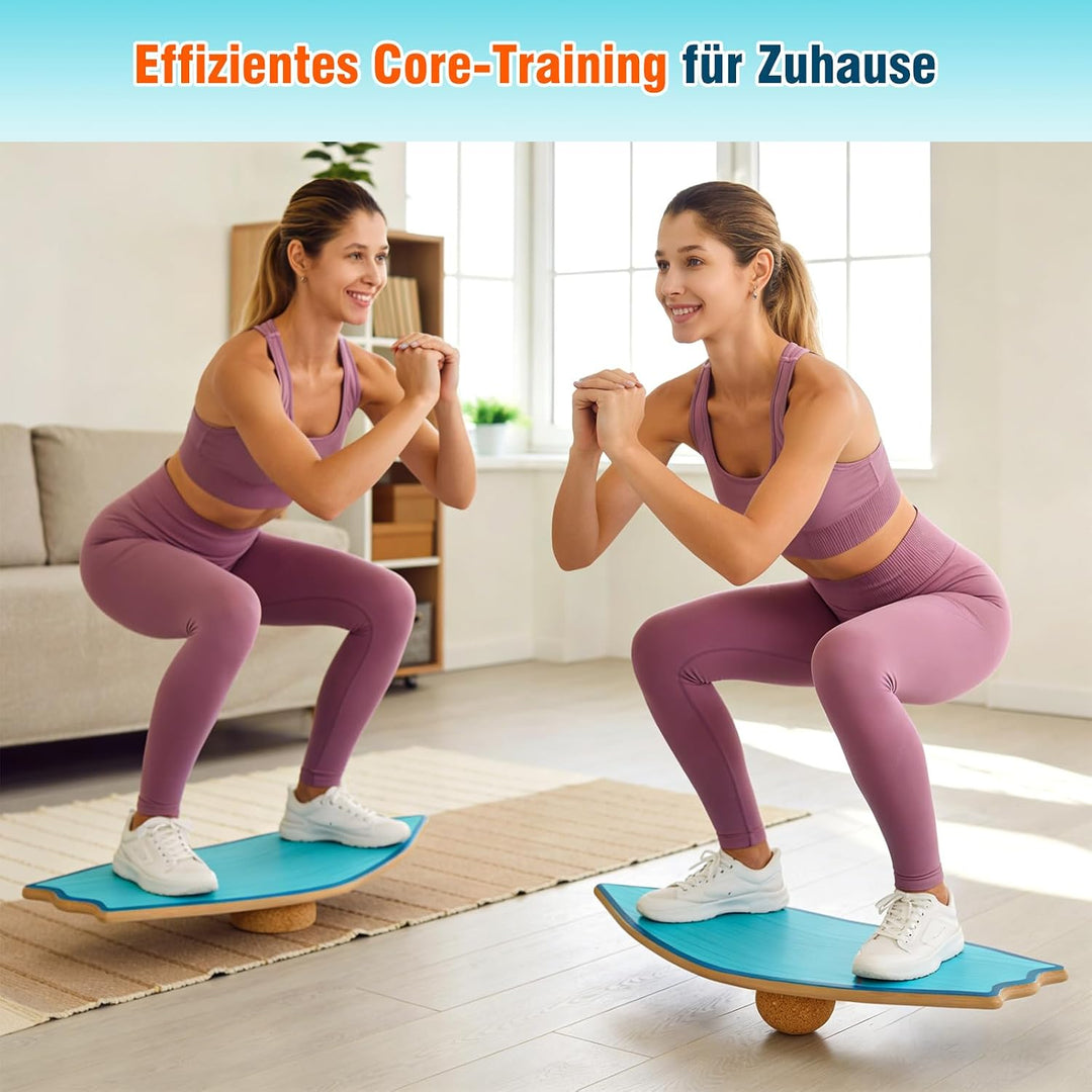 Vicye Balance Board Erwachsene & Surfing Balance Board Set – Holz Balanceboard mit Korkrolle, Halbku