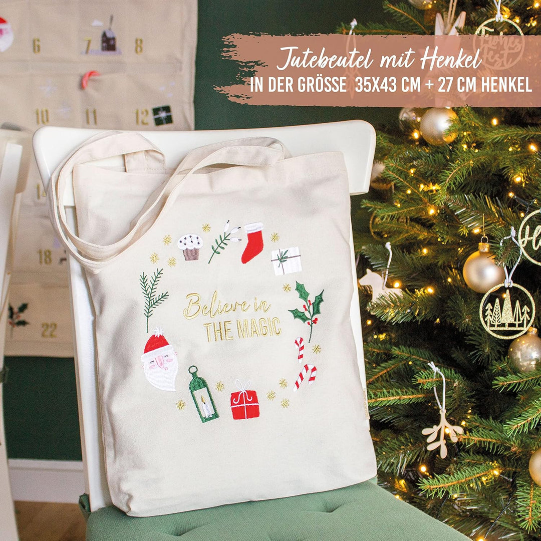 Papierdrachen Weihnachten Jutebeutel - Canvas Tasche Merry Christmas - mit weihnachtlichem Motiv und