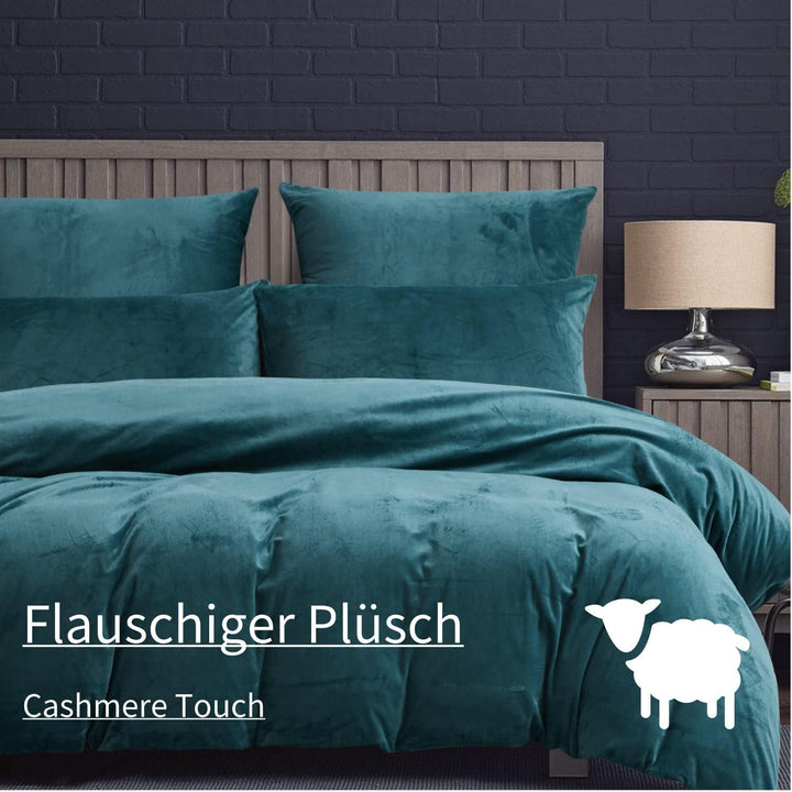 Boqingzhu Plüsch Bettwäsche 155×220cm Biber Petrol Blau Flanell Winter Warm Kuschelig Flauschig Bett