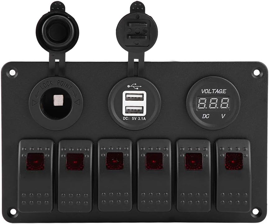 KIMISS 12V 24V 6 Gang Marine Schalttafel Auto Boot Marine LED Wippschalter Panel Dual USB Voltmeter
