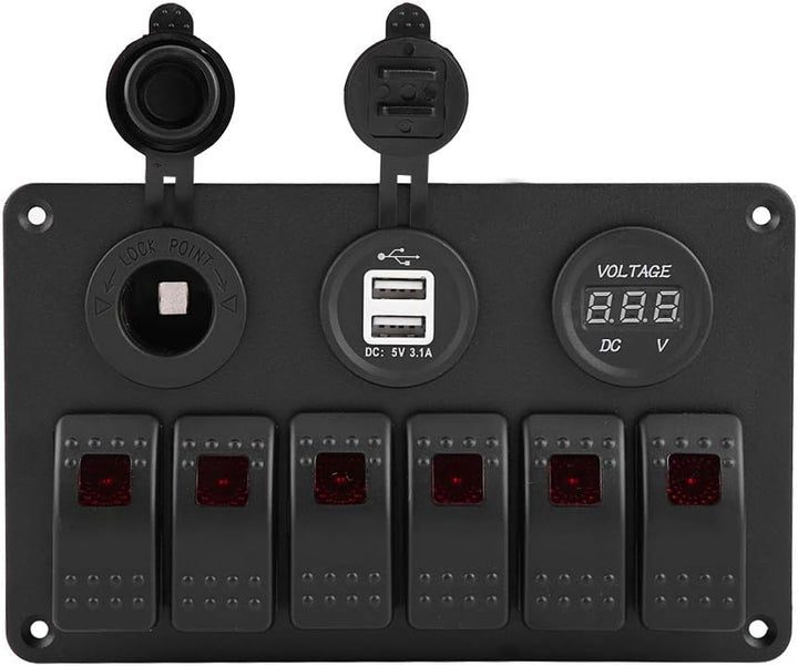 KIMISS 12V 24V 6 Gang Marine Schalttafel Auto Boot Marine LED Wippschalter Panel Dual USB Voltmeter