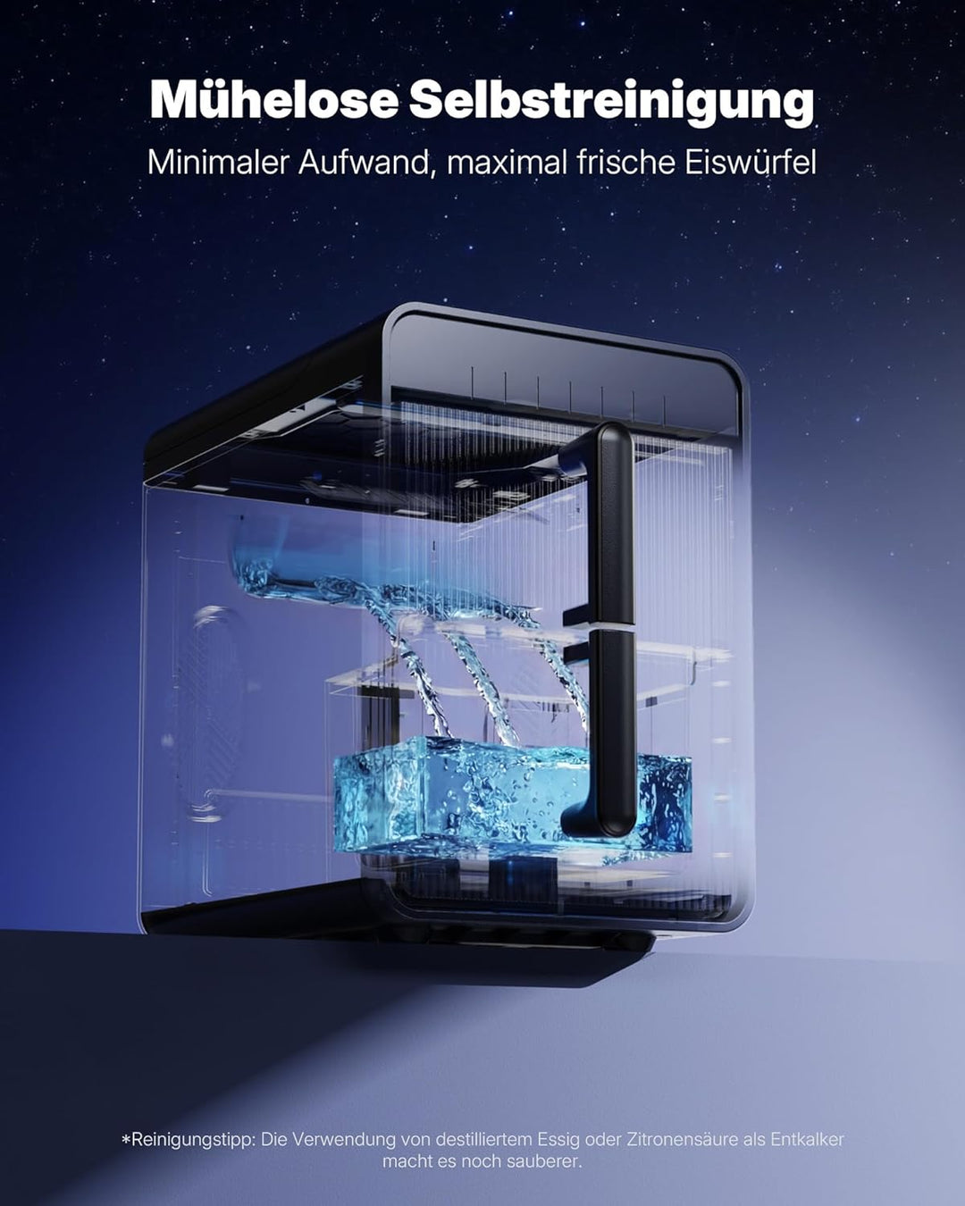 Upstreman Eiswürfelmaschine mit LED, 9 Eiswürfel in 6-8 Min, Eiswürfelmaschine Klein 2 Eisgrössen, D
