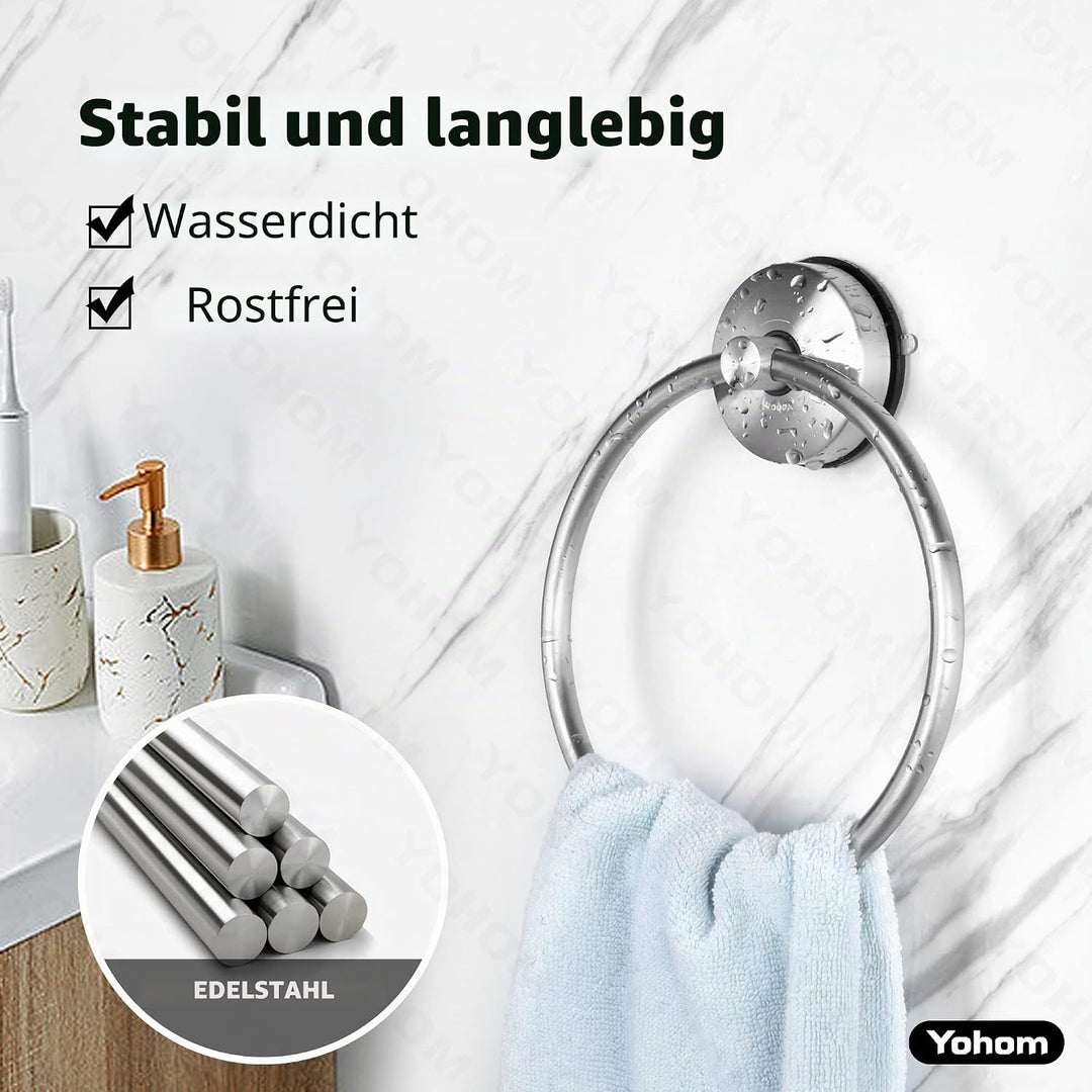 YOHOM Saugschraube Runder Handtuchring Befestigen ohne Bohren Edelstahl Rostfrei Handtuchhalter für