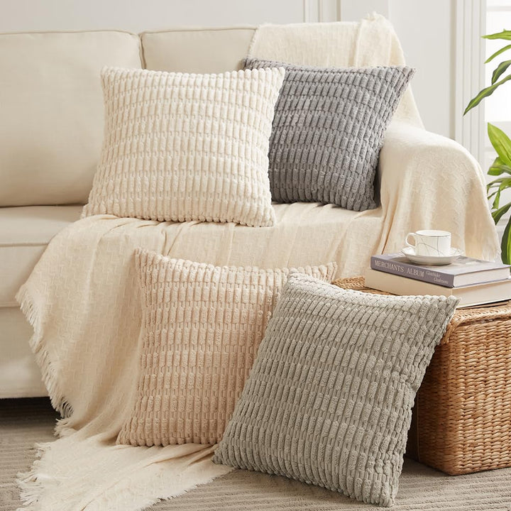 4er Set Boho Kissenbezug 30x30 Neutral Flauschig Kissenbezüge Kordsamt Kissenhülle Dekokissenbezug S
