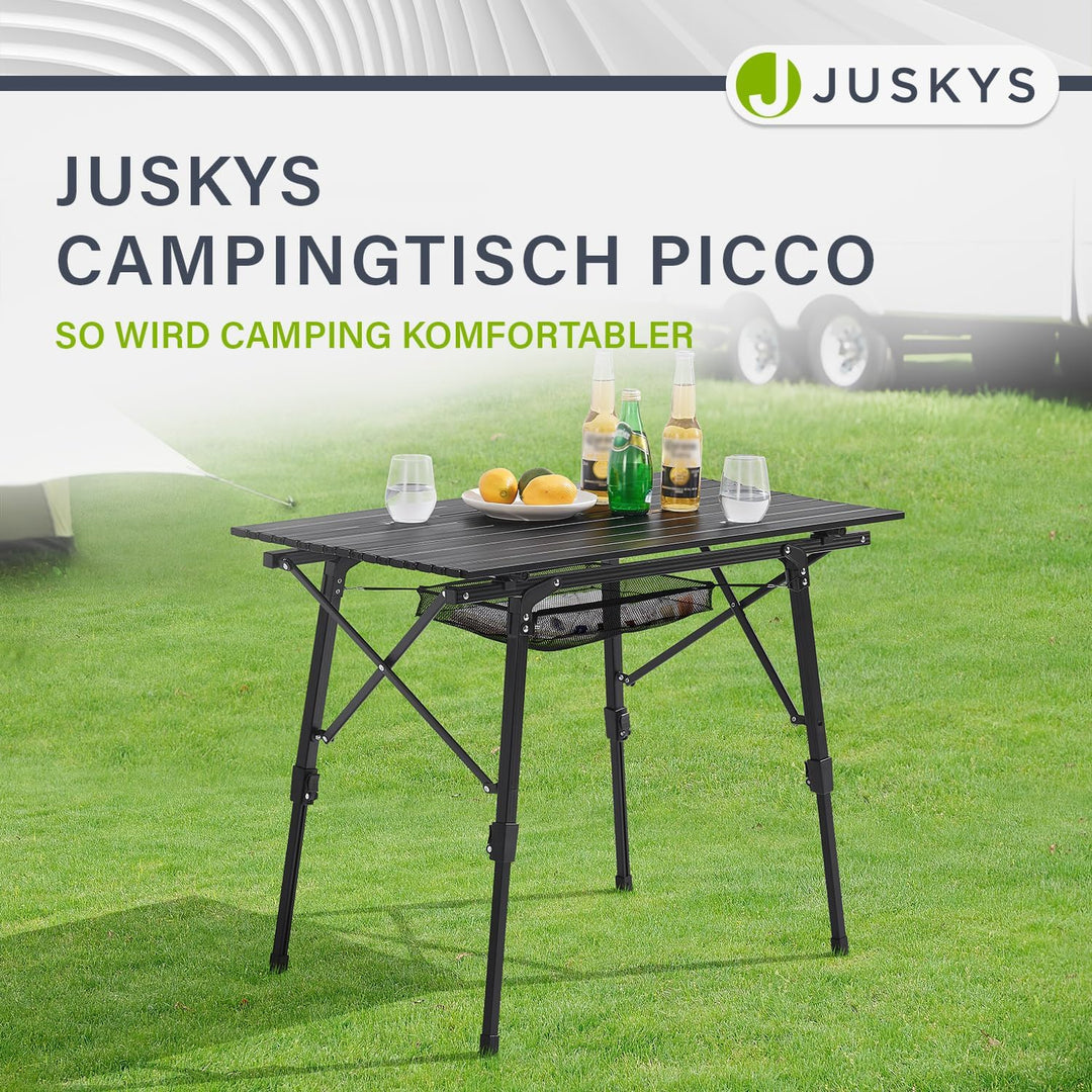 Juskys Campingtisch Picco - Aluminium Tisch 90 x 52 cm leicht, klappbar, höhenverstellbar - Camping,