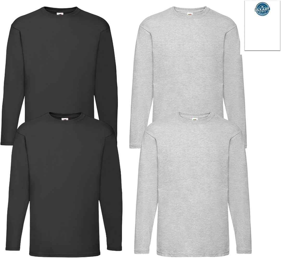 4 Fruit of The Loom Longsleeve Tshirt Langarm Verschiedene Farbsets M 2x Schwarz, 2x Grau & 1x Hlkau