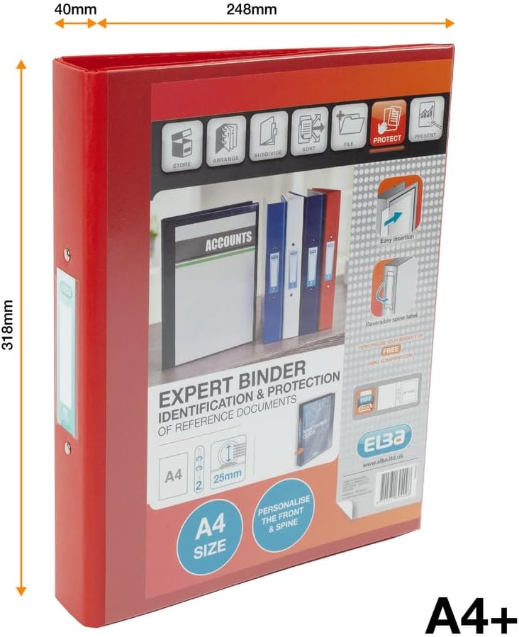 Emgee Ringmappe PVC mit transparenter Fronttasche 2 O-Ringe 25 mm A4 10 Stück rot, rot