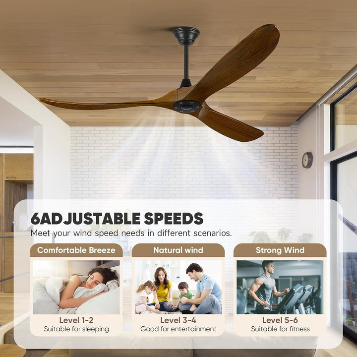 Deckenventilator ohne Licht 106 cm (42 Zoll) Holz | Rustikaler Bauernhaus-Stil, Leiser 6-Gang DC-Mot