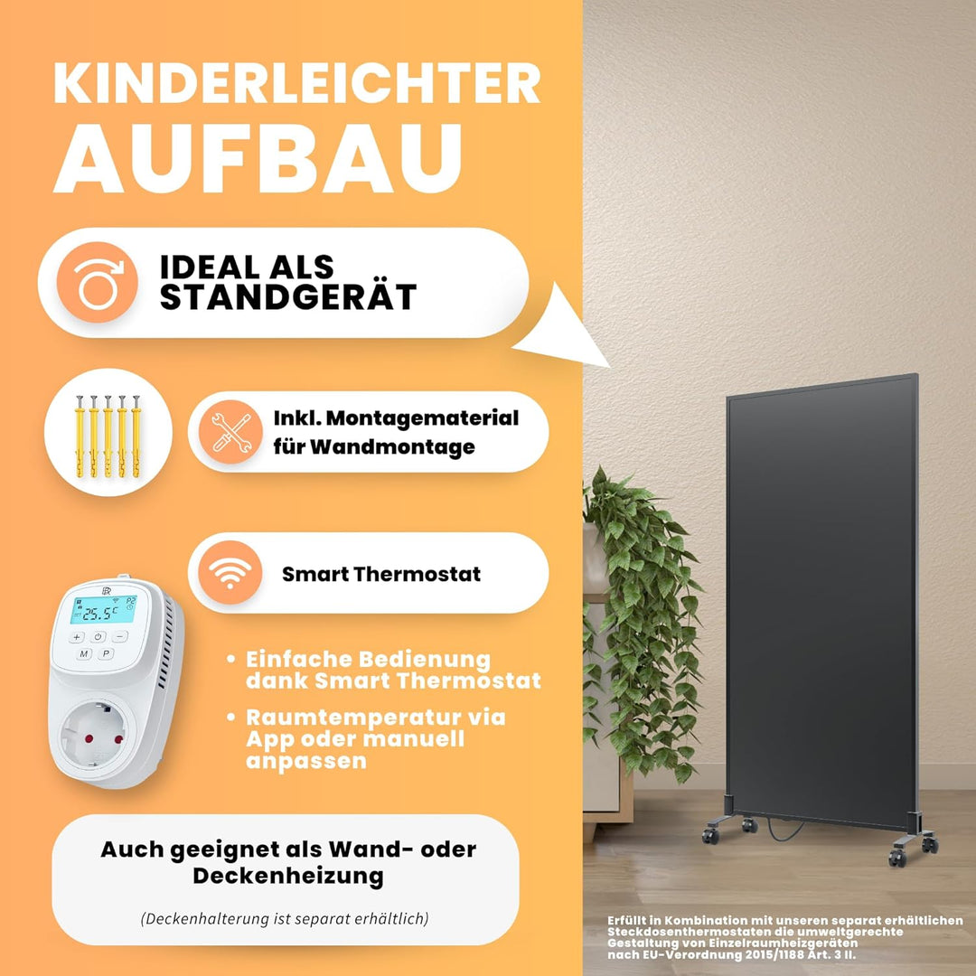 BR Bringer Infrarotheizung Standgerät - 1000 Watt - Energiesparend - Mobile Elektroheizung mit Stand