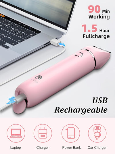 Cayzor Intimrasierer für Frauen - 2 in 1 Nass/Trocken Wasserdicht Rasierer Damen Intimbereich Kabell