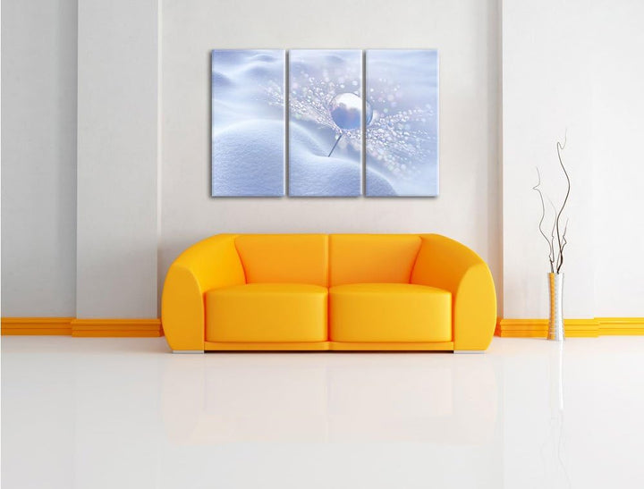 Pixxprint Tautropfen auf Einer Pusteblume im Schnee 3-Teiler Leinwandbild 120x80 Bild auf Leinwand
