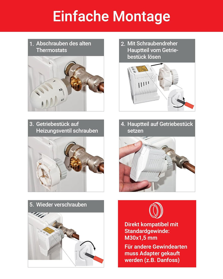 Elektrobock HD13-L Programmierbarer Heizkörperthermostat, 280 W, 230 V, Weiss, Kompakt