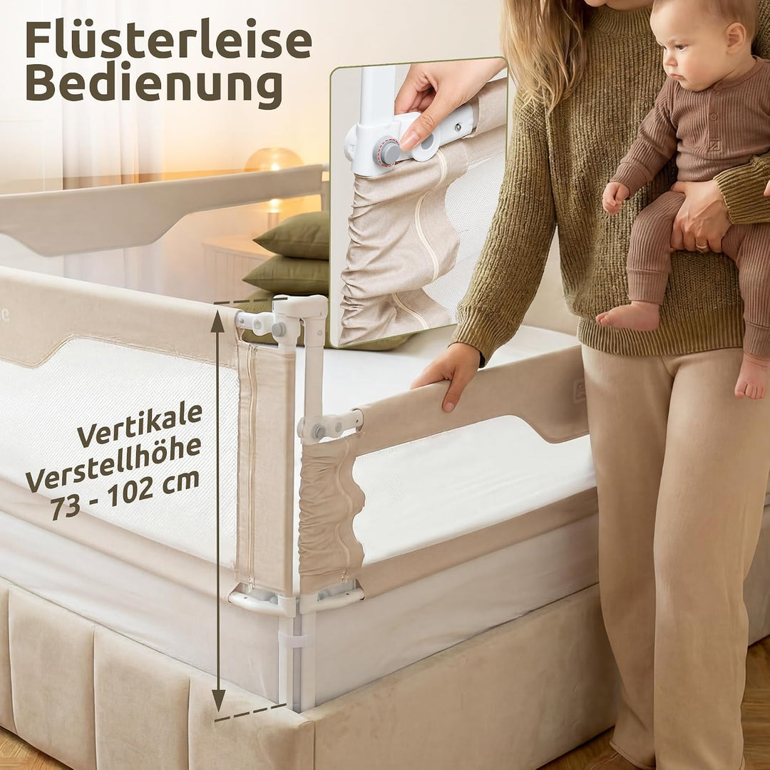 Mallie® Rausfallschutz Boxspringbett 200x200cm Elternbett Beige | 3-seitiges Set mit MALLIEFIX 2.0 C