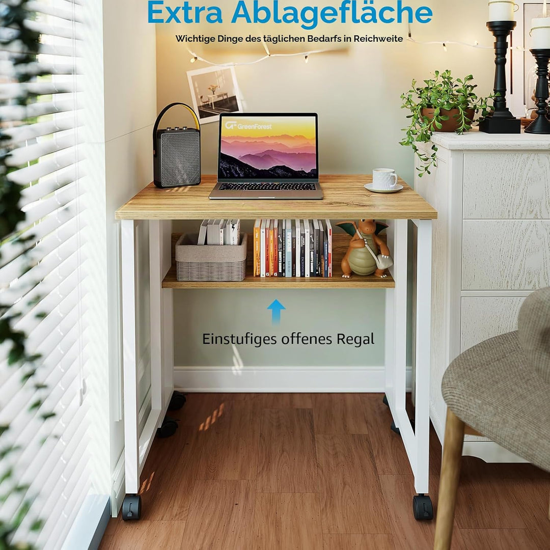 GreenForest Kleiner Schreibtisch Klappbar, 63 cm Klappschreibtisch mit Rollen, Einfache Montage Klap