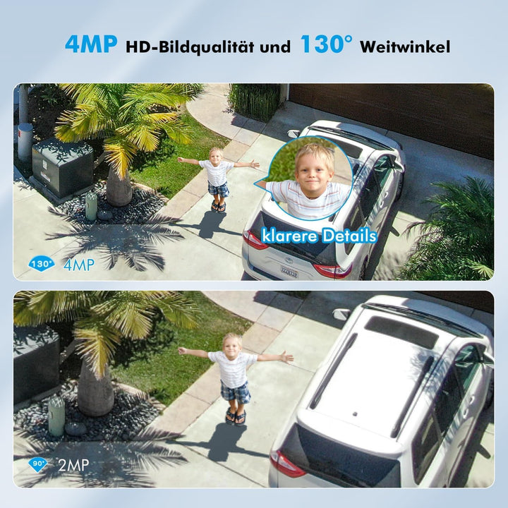 4MP Überwachungskamera aussen akku WLAN Kamera Outdoor mit PIR Bewegungsmelder, Nachtsicht, IP66 Sch