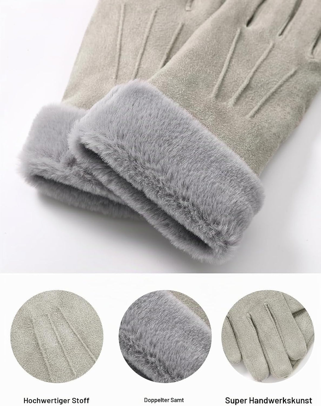 vislivin Handschuhe Damen Winter Warm Handschuhe Touchscreen Handschuh mit Gefütterte Grau L, Grau L