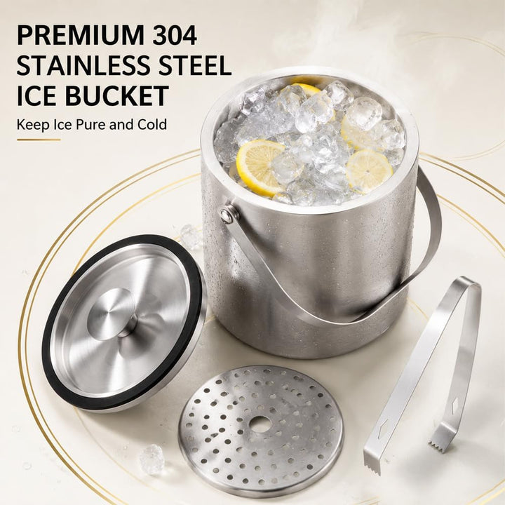 Edelstahl Eisbehälter,Kühler Eiskübel,luftdichtem Deckel Sieb Eiszange,Kühler Eiskübel,WeinEis würfe