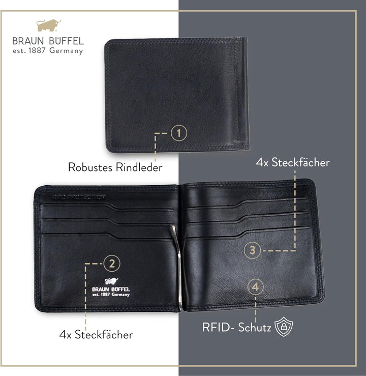 BRAUN BÜFFEL Herren Geldbörse aus echtem Rindsleder Golf mit RFID Schutz - Dollarclip 6 Kartenfächer
