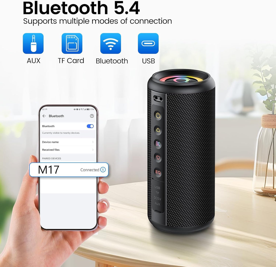 Bluetooth Lautsprecher, 2026 Musikbox Bluetooth 5.4 mit RGB Lichter, Tragbarer Lautsprecher Freispre