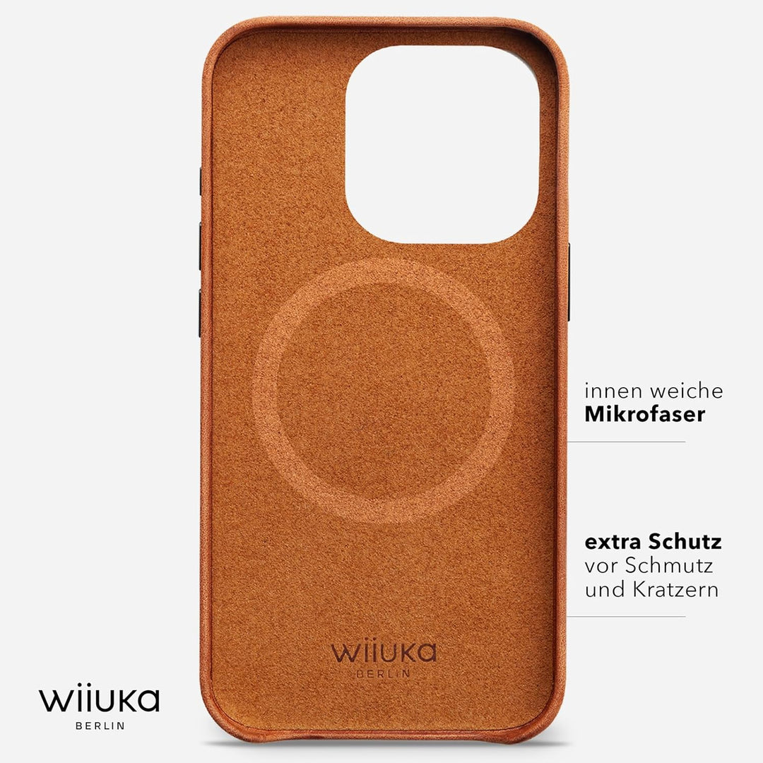WIIUKA Hülle für iPhone 15 Pro Max, Leder aus Deutschland, Lederhülle extra Dünn, Premium Handyhülle