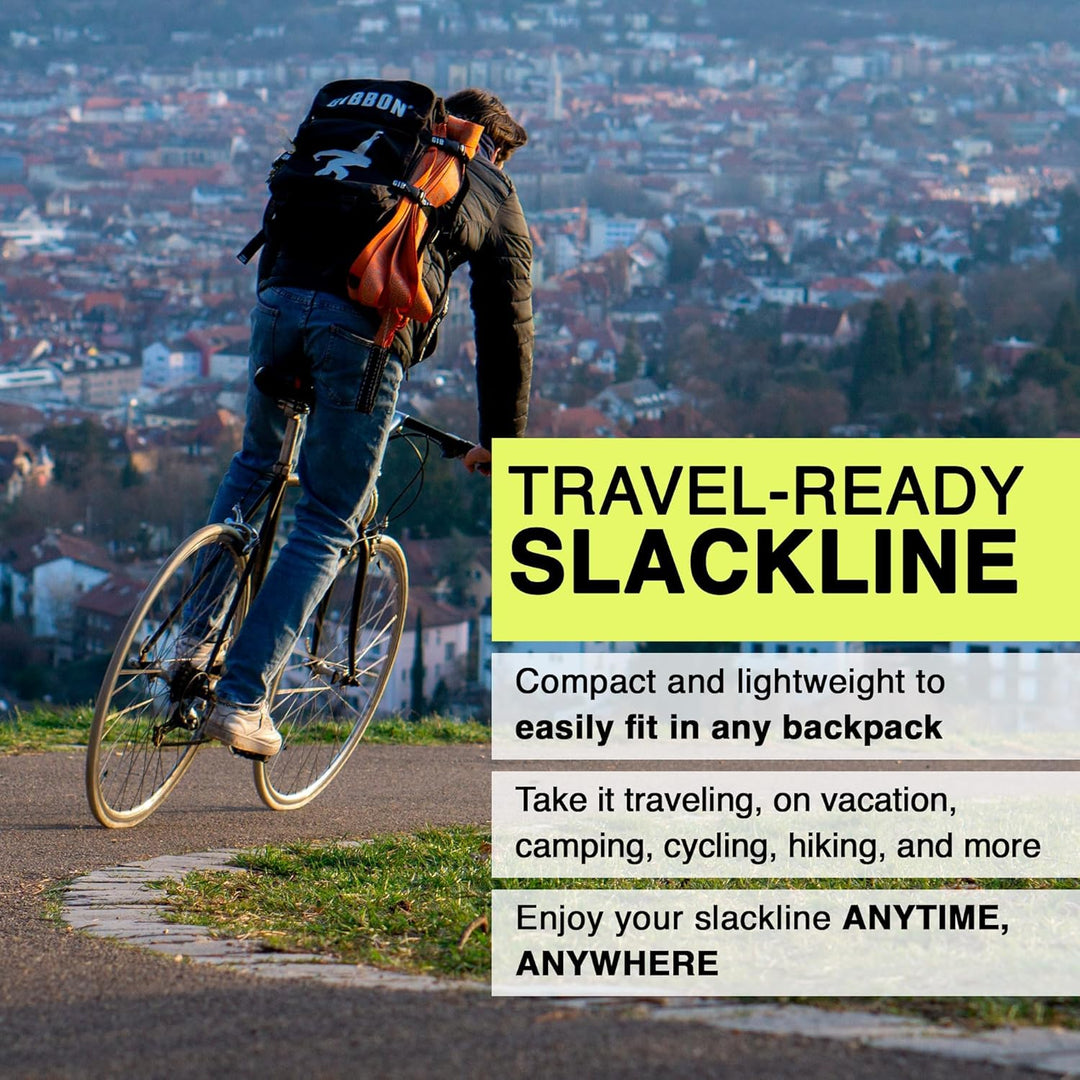 Gibbon Slacklines Travel Line | Leichtes, Kompaktes 15m Slackline-Set für Anfänger & Fortgeschritten