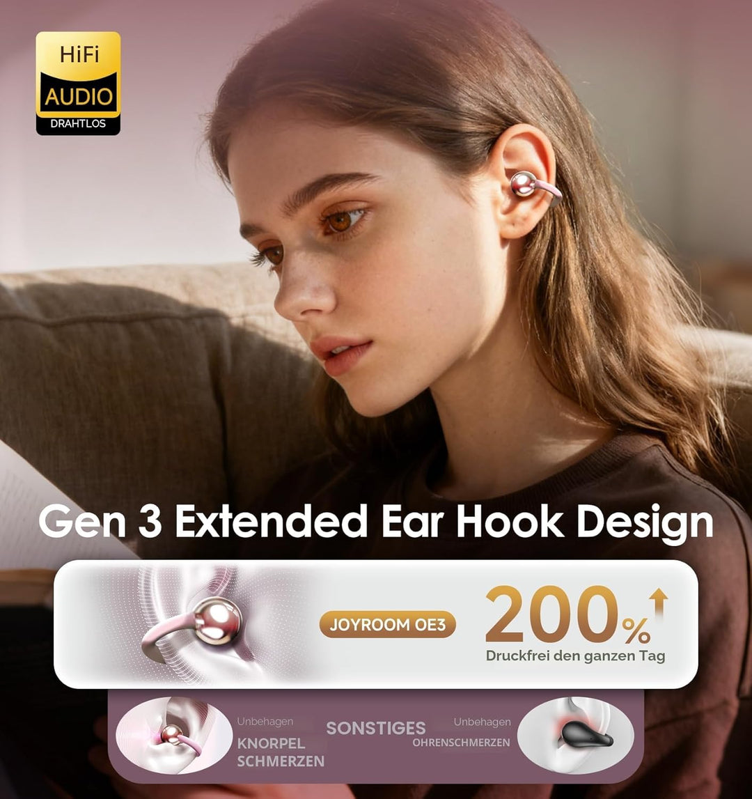 King Lucky Open-Ear-Kopfhörer Kabellos Bluetooth 6.0–Clip-On-Ohrhörer mit Mikrofon,50h Spielzeit,ENC