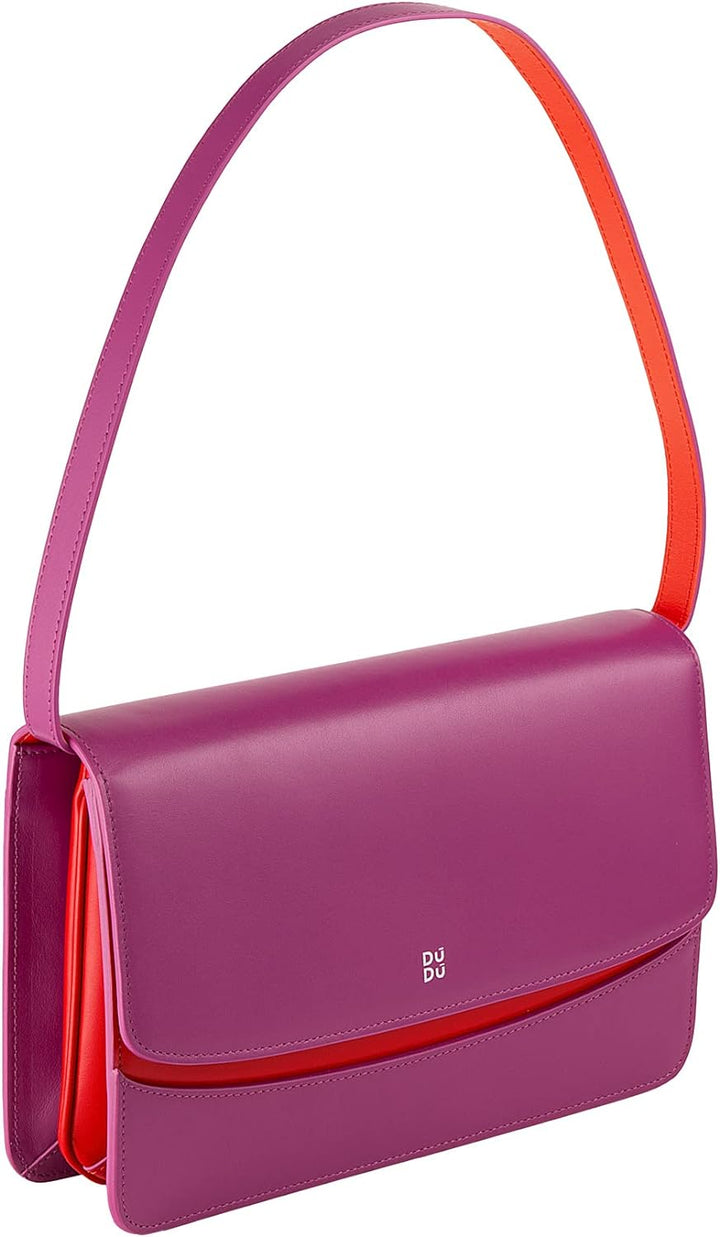 DUDU Damen-Lederumhängetasche, Made in Italy, Elegantes Design, Feste Handtasche mit Klappe und 3 Fä