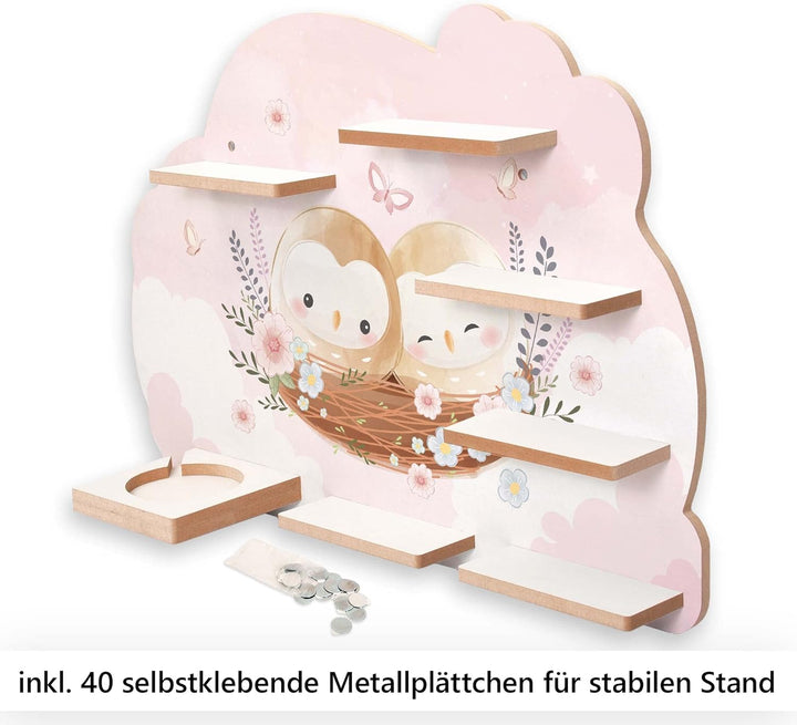 Regal „Kleine Eulen“ geeignet für Toniebox und Tonies inkl. 40 Metallplättchen für Flexible Befestig