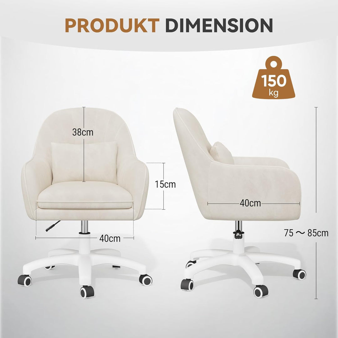 Homeoffice Stuhl, SamtStuhl mit Kopfkissen, 360° drehbar Höhenverstellbar Bürostuhl ergonomisch, Sch