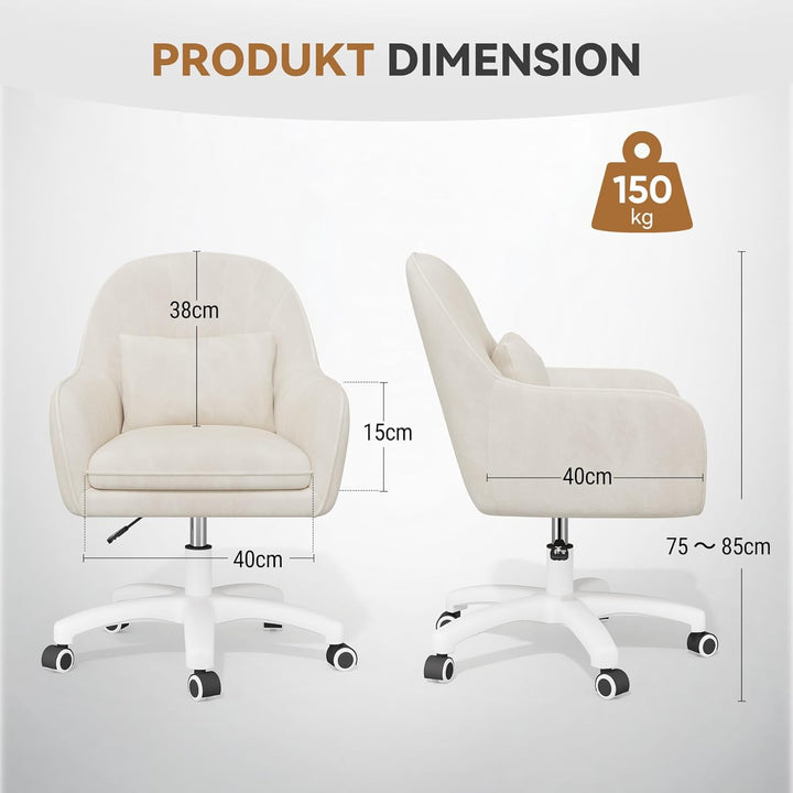 Homeoffice Stuhl, SamtStuhl mit Kopfkissen, 360° drehbar Höhenverstellbar Bürostuhl ergonomisch, Sch