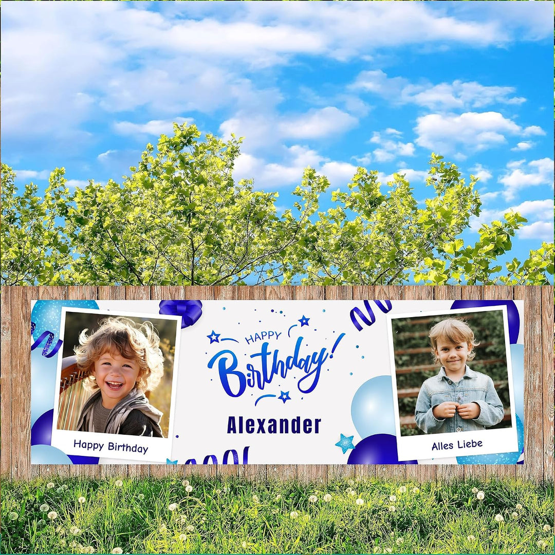 Geburtstagsbanner Personalisiert mit 2 Fotos Text | Happy Birthday Girlande XL Grössen | Geburtstags