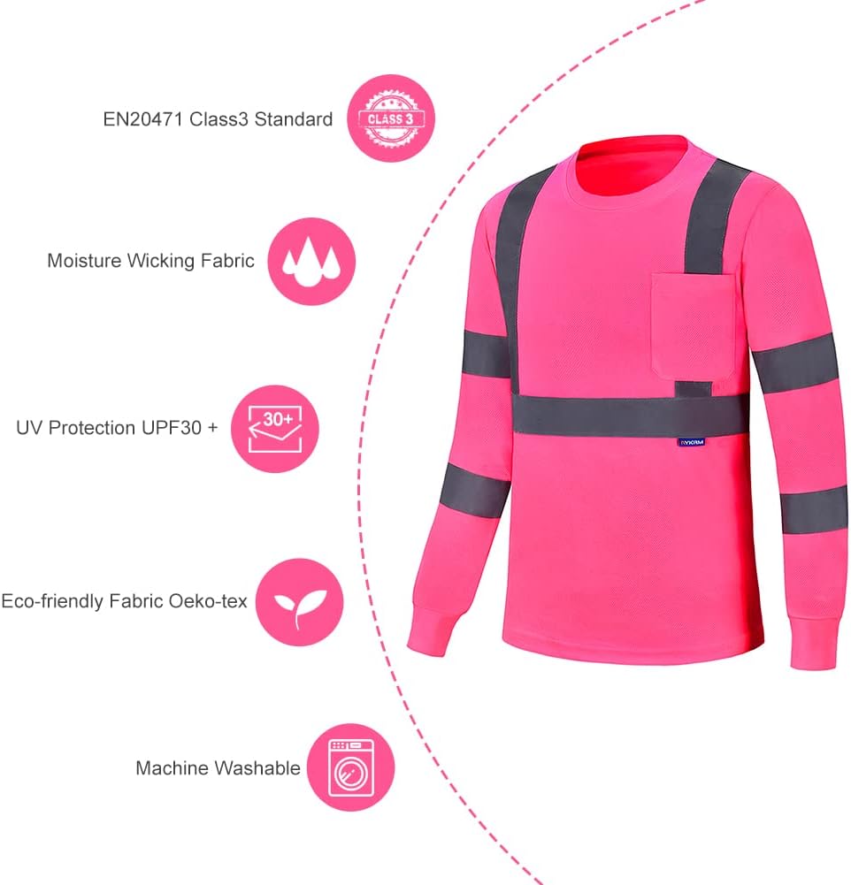 Warnschutz Shirt Langarm warn t Shirts Warnschutz Arbeitskleidung Eu-rosa-langarm L, Eu-rosa-langarm