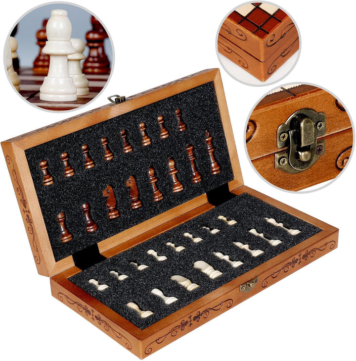 Syrace Schachspiel Schach Schachbrett aus Holz für Kinder und Erwachsene, Zusammenklappbar, Handgefe